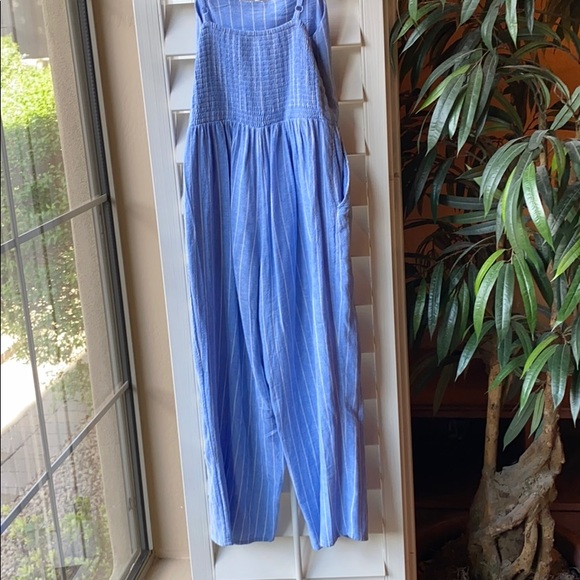 Blue & White Striped Smocked Jumsuit - Picture 8 of 9